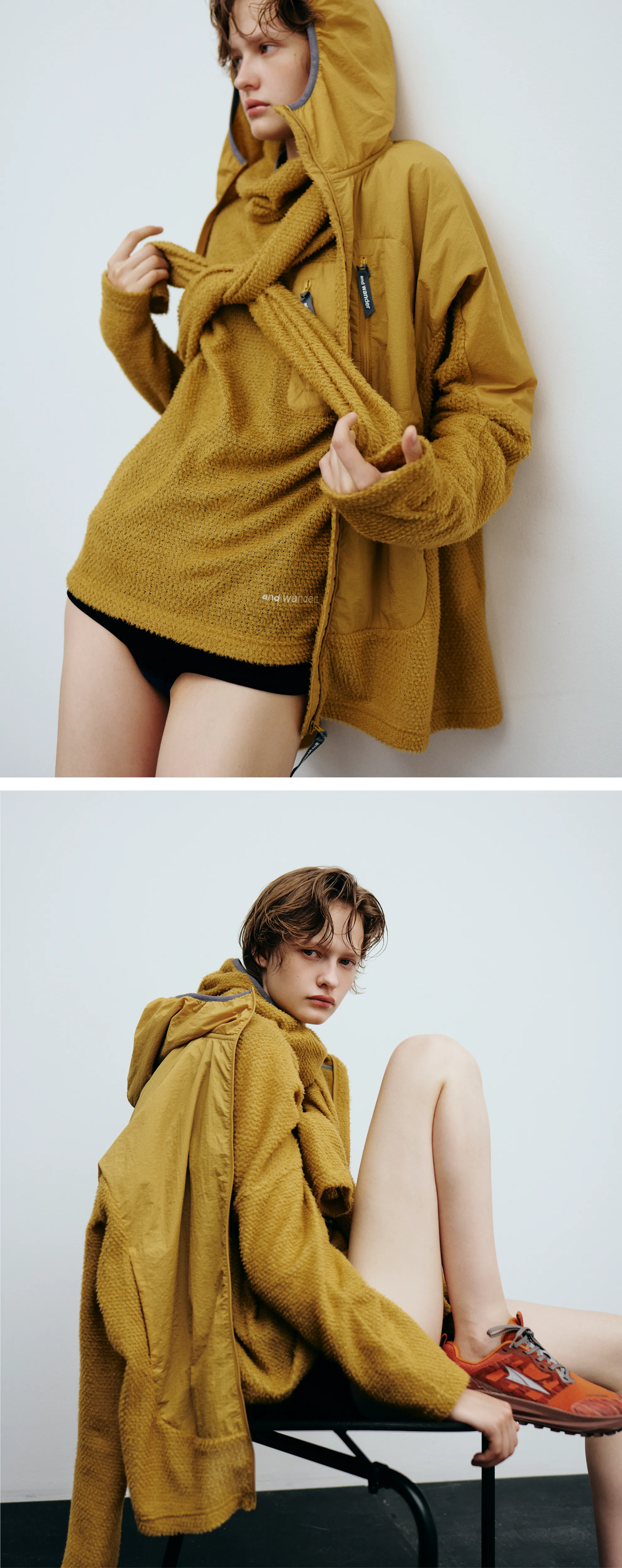 黄色のトップスのコーデ